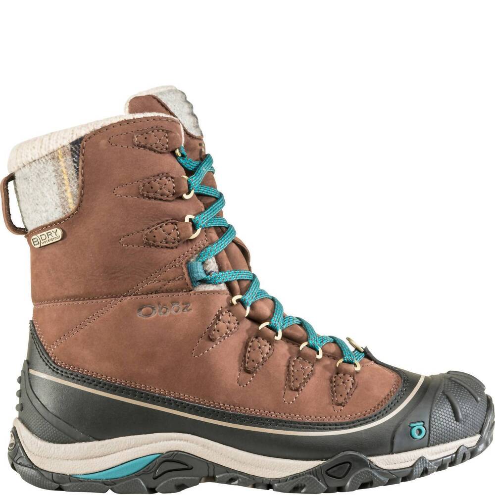 NEW OBOZ women's sapphire insulated bdry winter shoes in chestnut/hydro